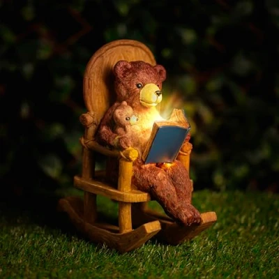Image of Garden Mile Solar Powered Ornament Hard wearing Weatherproof Resin Decor Bear Family, Rocking Chair Sculpture for Outdoor Garden, Patio (Solar Bears)