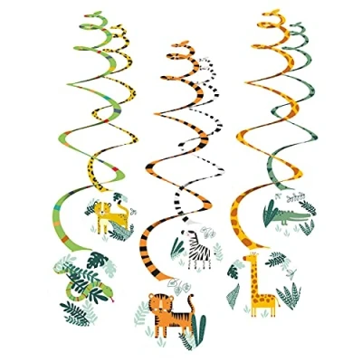 Image of Amscan 9909360 Get Wild Animals Kids Birthday Hanging Swirls Party Decorations 6 Pack