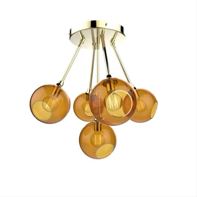 Image of DESIGN BY US Ballroom Molecule ceiling light, amber, glass, 5 bulb