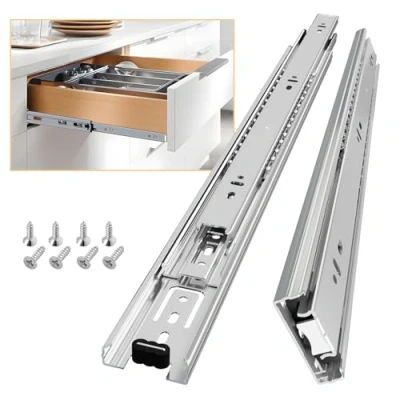 Image of AOLISHENG Drawer Runners Slides 450mm 45kg Load Capacity Heavy Duty Draw Sliders Full Extension Ball Bearing Kitchen Cabinet Replacement Rails Side Mount, Silver 1 Pair