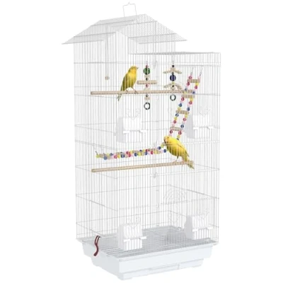 Image of PawHut Bird Cage for Budgies, Finches, Canaries w/Accessories, Toys, Tray, Handle, 46 x 36 100cm White