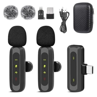 Image of Wireless Lavalier Microphone for iPhone, iPad, Android, Video Recording 2 Pack iPhone Mic Noise Reduction Lapel Recording, Tiktok, Youtube, Vlog Podcast Content Creator