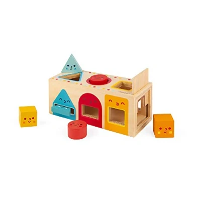 Image of Janod Geometric Shape Box (Wood) Wooden Early Learning Toy Educational Game Fine Motor Skills 12 Months J05330