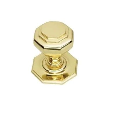 Image of EUROART Large Polished Brass Octagonal Centre Pull Door Knob 75mm
