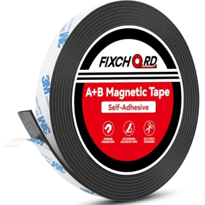Image of FIXCHORD A+B Magnetic Tape for Fly Screen, Mosquito Nets &amp; More, Strip, Roll, Self Adhesive Strong (4m*15mm)