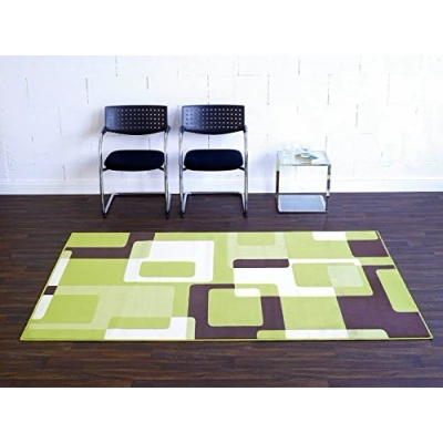 Image of Hanse Home Retro Living Room Rug Short Pile Graphic Pattern Modern Abstract Design Velour for Dining Room, Children&#039;s Hallway, Bedroom, Kitchen Green Brown, 160 x 230 cm