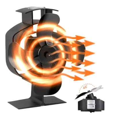 Image of HUAREW 4 Blades Log Burner Fan, Stove Fans Burners Oscillating, Fan Wood Burning, Heat Powered Fireplace for Wood/Log Burner/Fireplace