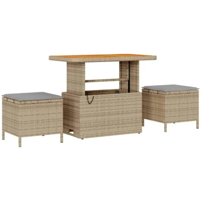 Image of vidaXL 9 Piece Garden Sofa Set with Cushions Beige Poly Rattan Acacia
