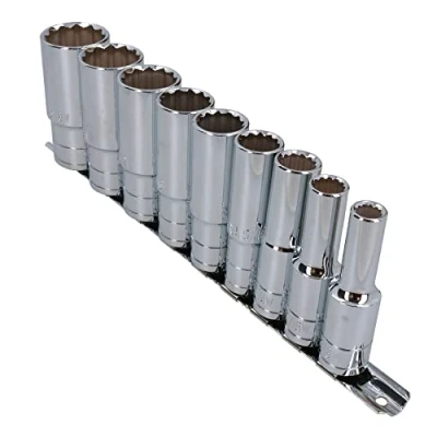 Image of 1/2&quot; Drive Whitworth Double Deep British Sockets BSW 9pc 12 Sided Bi hex