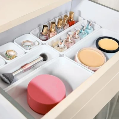 Image of Garden Mile 8pc Cutlery Drawer Organiser Storage Trays Kitchen Plastic Tray Boxes Desk Makeup Organisation Jewellery