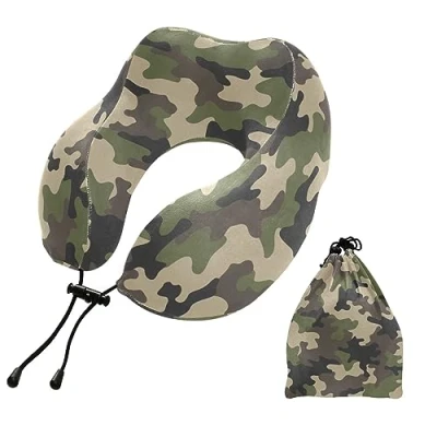 Image of YOUJUNER Travel Pillow Camouflage Green Camo Memory Foam Neck Support Cushion