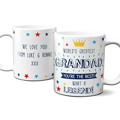 Image of Thoughtful Gifts Worlds Greatest Grandad Personalised Mug, Mug Grandad, Cup Gift Fathers Day, Birthday Add own Message