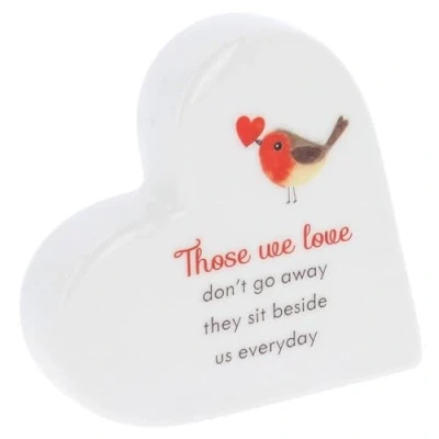 Image of Forget Me Not Robin Standing Heart Plaque Those We Love 343175