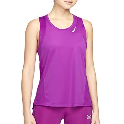 Image of NIKE Women&#039;s Dri Fit Race T Shirt, Vivid Purple/Reflective Silv, S UK