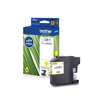 Image of Brother LC 22EY Inkjet Cartridge, Yellow, Single Pack, Super High Yield, Includes 1 x Genuine Supplies