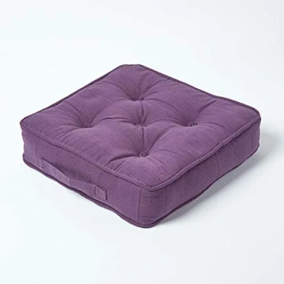 Image of HOMESCAPES Rajput 100% Cotton Floor Cushion Purple 40 x 8 cm Square Indoor Garden Dining Chair Booster Seat Pad