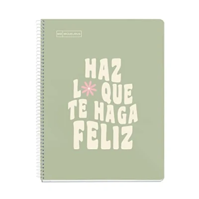 Image of Miquelrius Message A4 Coloured Stripe Notebook, 80 Dotted Sheets, 90g Paper, 4 Holes, Hard Card Cover, Sage Green Colour