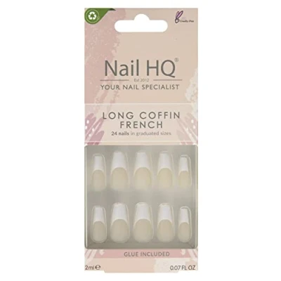 Image of NAIL HQ Long Coffin French Nails, Natural &amp; White