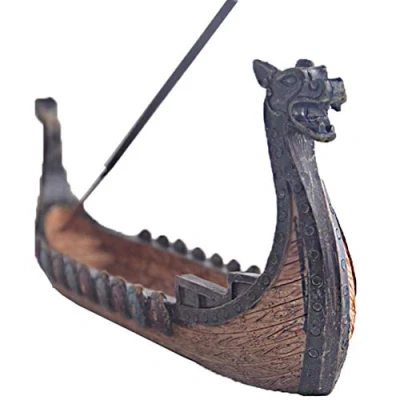 Image of Backflow Incense Holder, Dragon Boat Stick Resin Viking Ships, Burner Retro Ships Ornament for Home Decoration (24 * 12 5 cm)