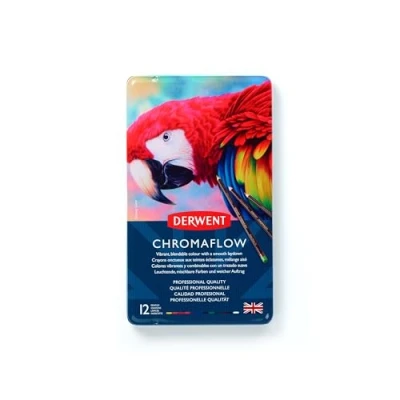 Image of Derwent Chromaflow Pencils, Set of 12 in Tin, 3.5mm Round Core, Premium Core Strength, Blendable with Smooth Texture, Ideal for Drawing, Colouring &amp; Layering, Professional Quality, 2305856