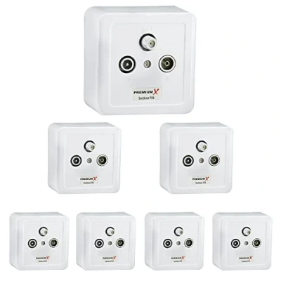 Image of PremiumX 7x PX3 Antenna socket, 3 way socket single and spur line surface mounted, flush mounted SAT TV RADIO HD multimedia