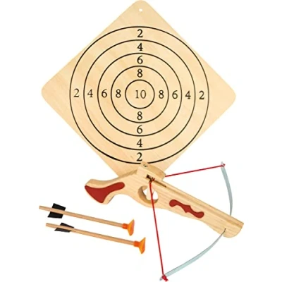 Image of Childrens Wooden Toy Crossbow With 3 Arrows &amp; Target