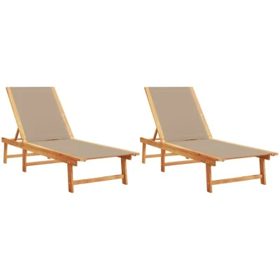 Image of vidaXL Sun Loungers 2 pcs Taupe Solid Wood Acacia and Textilene