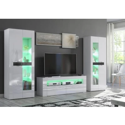 Image of Furneo High Gloss &amp; Matt White Living Room Set TV Stand Display Cabinets MilClif13 RGB (multicoloured) LED Lights