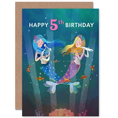 Image of Wee Blue Coo Mermaid Music Birthday 5th Greetings Card