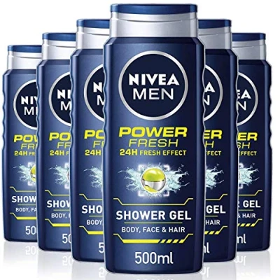 Image of NIVEA MEN Power Fresh Shower Gel (500ml), Moisturising Body Wash with Aloe Vera, All in 1 for Men, Energising
