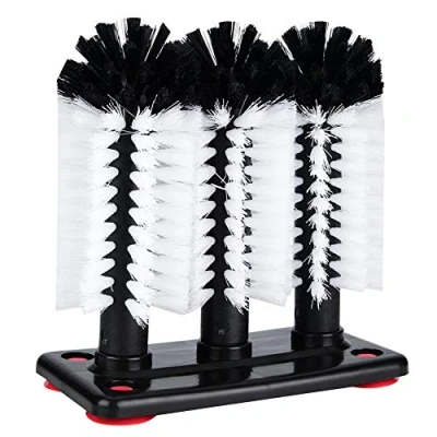 Image of Triple Brush Bar Glass Washer 3 Scrubber Water Bottle Cleaning Cleaner for Sink with Suction Cup Base
