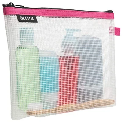 Image of Leitz Wow Cosmetic Travel Pouch, Water Resistant, Ideal Toiletry Bag, Suitable for Travel, 24x17x3cm Pink