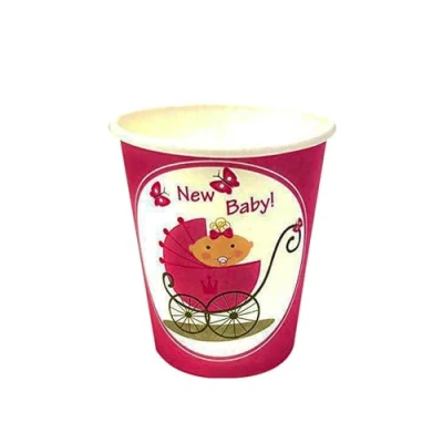 Image of AEX Paper Cups 7oz (30 Pack) Single Wall New Baby Disposable for Hot &amp; Cold Drinks 207 ml Cups.[Pink]
