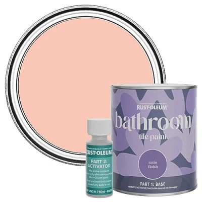 Image of Rust Oleum Peach Water Resistant Bathroom Tile Paint in Satin Finish Happy As A Clam 750ml