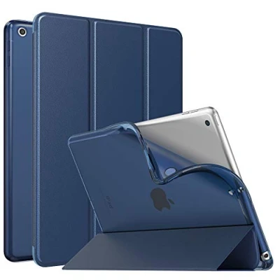 Image of MoKo Case for New iPad 9th/8th/7th Gen (2021/2020/2019), Soft TPU Translucent Frosted Back Cover Slim Shell Protective with Stand 10.2 inch,Auto Wake/Sleep,Navy Blue
