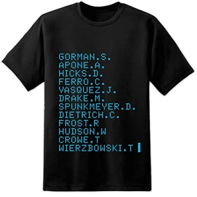 Image of Mens USCM Colonial Marines Names T Shirt Aliens LV426 Sulaco Nostromo Weyland Yutani Movie (XL = 46/48&quot;)