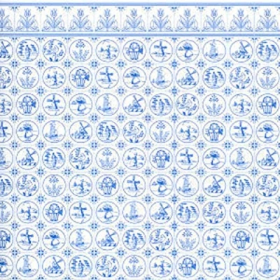 Image of Melody Jane Dolls House Miniature Print 1:12 Scale Dutch Blue White Delft Tile Wallpaper