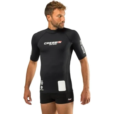 Image of Cressi Men&#039;s Man Black Dive Center Men s Rash Guard UV Sun Protection UPF 50 Short Sleeve, Black, M 3 UK