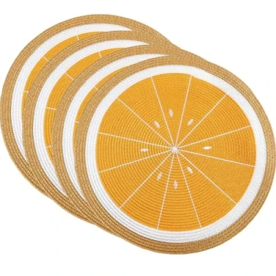 Image of SCF2017 Round Woven Plastic Placemats 38cm Stylish and Practical Dining Table Mats,Set of 4,Lemon