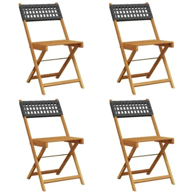 Image of vidaXL Folding Garden Chairs 4 pcs Black Poly Rattan and Solid Wood
