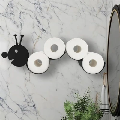 Image of GardenMile Black Metal Caterpillar Wall Mounted Free Standing Animal Toilet Roll Paper Holder Bathroom Loo Storage Hold up 4 Rolls Tissue Accessory Novelty