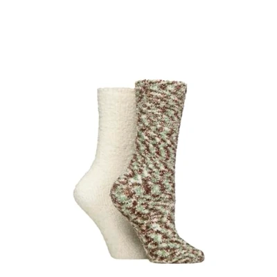 Image of Women&#039;s 2 Pair Elle Multi Cosy Slipper Socks with Grip Forager 4 8