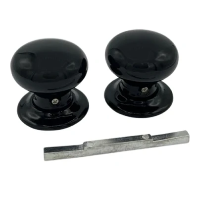 Image of Hunta HANDLEZONE® Gloss Black Ceramic Round Door Knob 1 Pair Fixings Included 60mm Diameter Interior Use