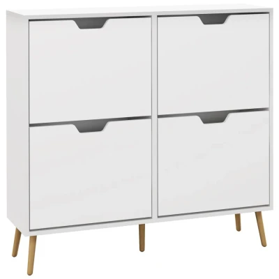 Image of HOMCOM Modern Shoe Cabinet with 4 Flip Drawers and Adjustable Shelf, Hallway Cupboard Storage Organizer for 16 Pairs of Shoes, White
