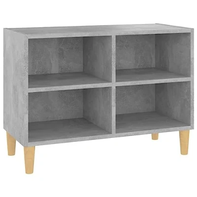 Image of vidaXL TV Cabinet with Solid Wood Legs Indoor Entertainment Centre Bedroom Living room Furniture Sideboard Stand Concrete Grey