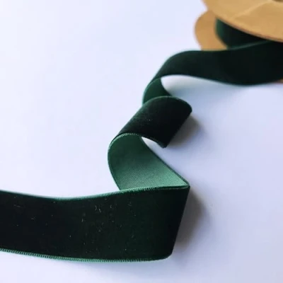 Image of Velvet Ribbon Trim 25mm Wide Bottle Green Per 10 Metres