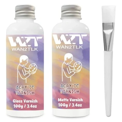 Image of WAN2TLK Varnish for Acrylic Painting, Gloss Matte Kit With Brush, Prevent Cracking &amp; Yellowing, Non Toxic, Paint Sealer Adults Beginner DIY Painting by Numbers