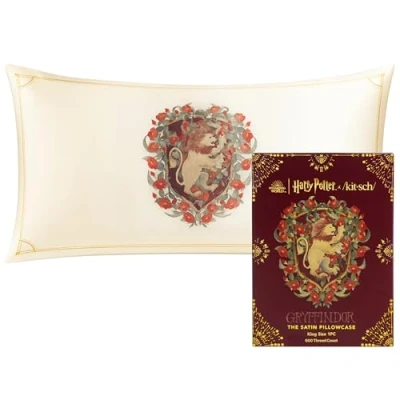 Image of Kitsch Harry Potter Satin Pillowcase with Zipper for Hair, Softer Than Silk Pillow Cases King, Cooling Covers, Machine Washable Wrinkle Free, King 19x36