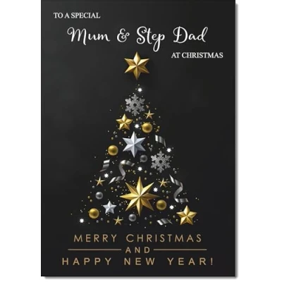 Image of doodlecards Mum and Stepdad Christmas Card Black Abstract Tree Medium Size for &amp; with Plain Envelope