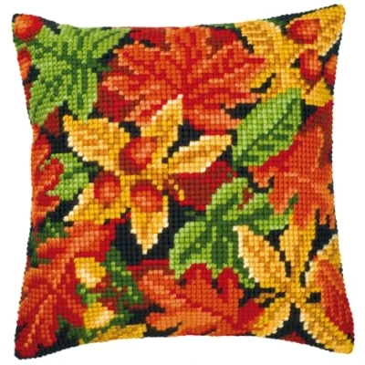 Image of Vervaco Autumn Leaves Cross Stitch Cushion, Multi Colour